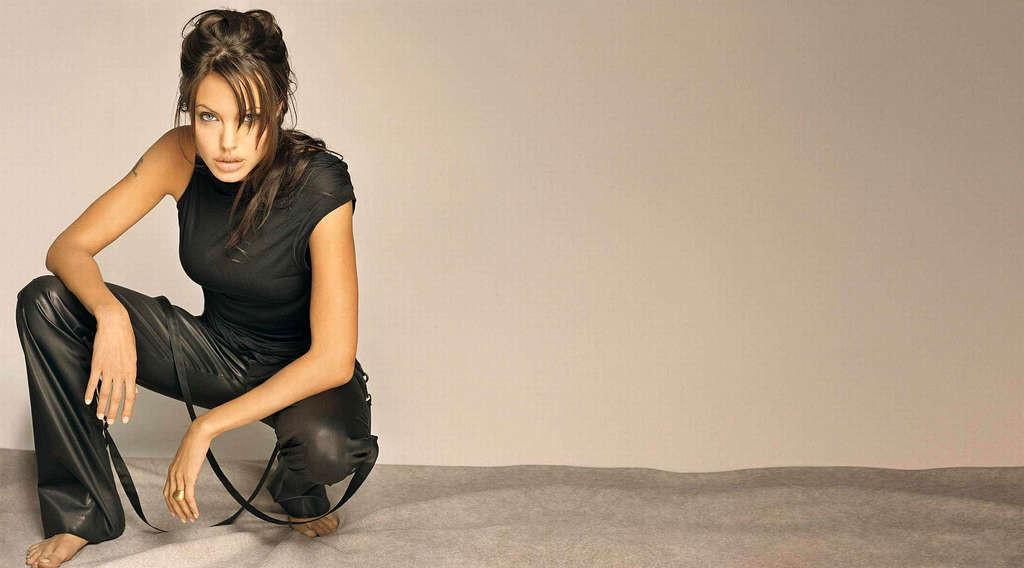 16P Angelina Jolie posing very sexy in see thru and exposing her tits