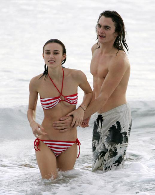 16P Keira Knightley in sexy see through wet shirt