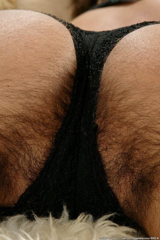 15P Very hairy Janice wiggles out of her black undies