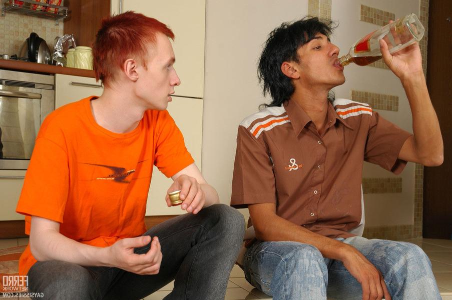 20P Stockinged sissy puts on a red top and a matching skirt for hotter gay sex
