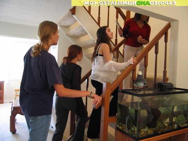 15P Four teen girls watching a guy jerk off