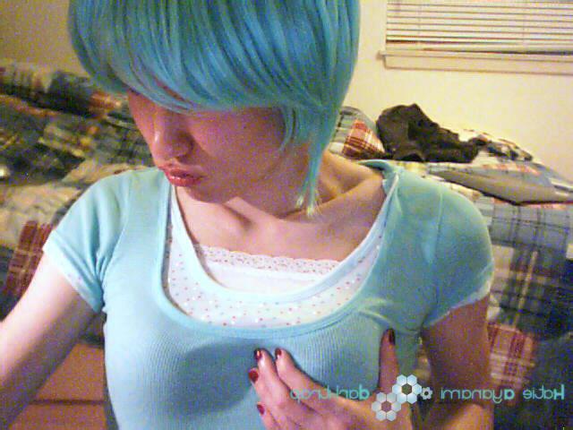 16P Young japanese newhalf in blue wig tease