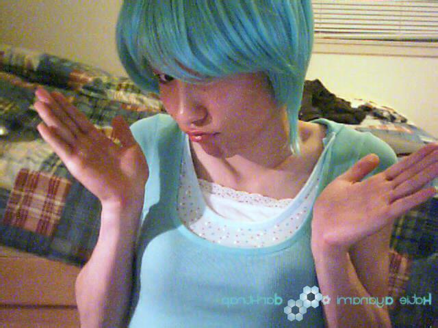 16P Young japanese newhalf in blue wig tease
