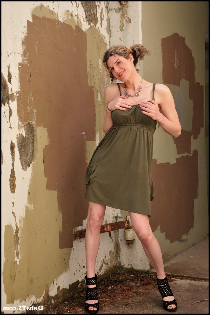 15P Delia shows stiff shecock under summer dress
