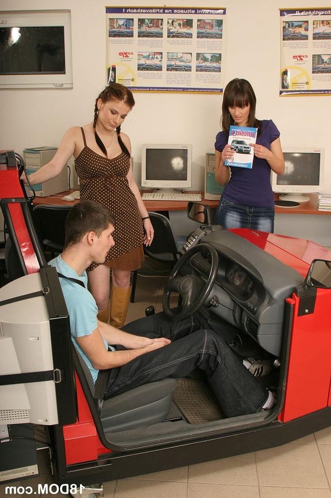 15P Two horny teen dominating a guy in driving school