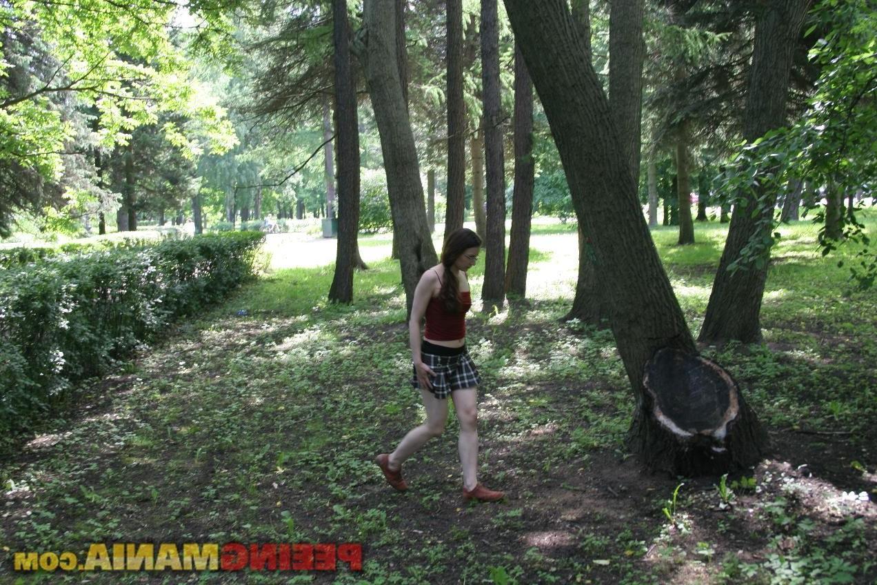 15P Forest pissing upskirt and pee-wet panties flashing by a glassed gal