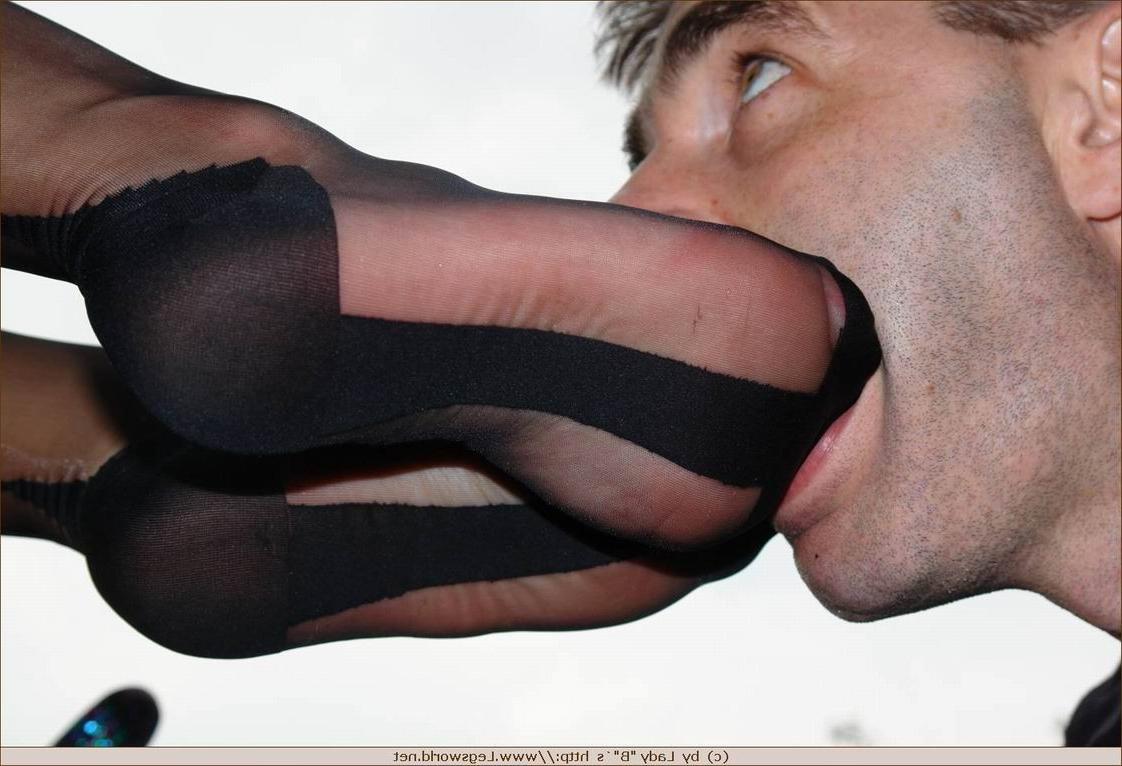 12P Blonde in stockings foot dominating lucky guy