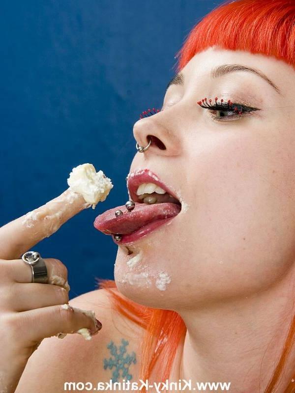 16P Latex girl gets messy with food