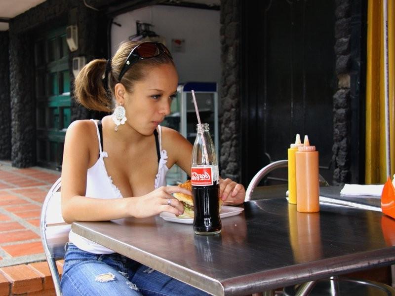 16P Busty teen Paris Milan eating a burger with fries