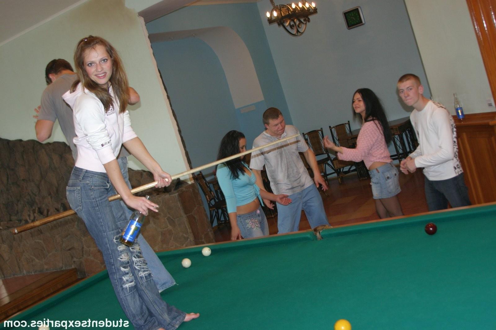 9P Home video with studs fucking on billiard-table