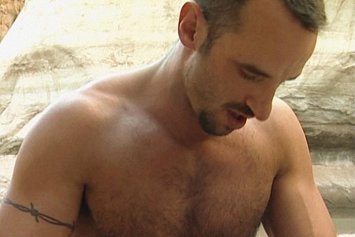 20P Hairy chested muscles sucking and riding and shooting outdoors