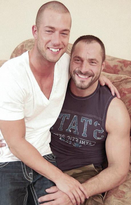 20P Mature bear fucking a nice stud and cumming on his tattooed abs
