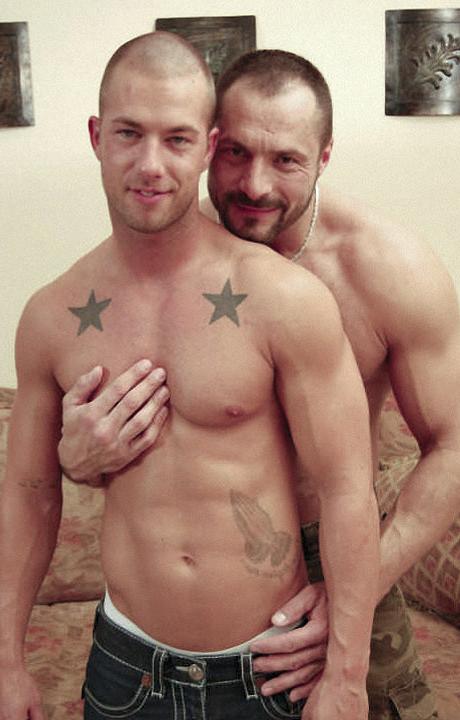 20P Mature bear fucking a nice stud and cumming on his tattooed abs