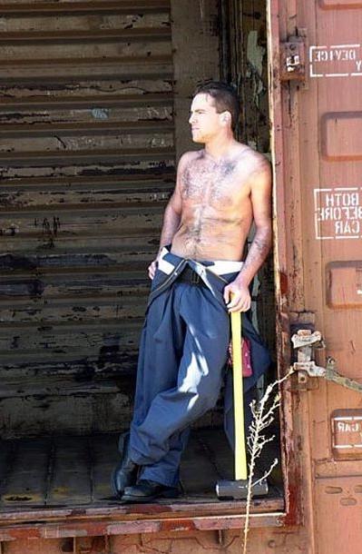 20P Hairy chested officer stripping and showing off after service