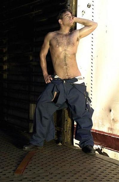 20P Hairy chested officer stripping and showing off after service