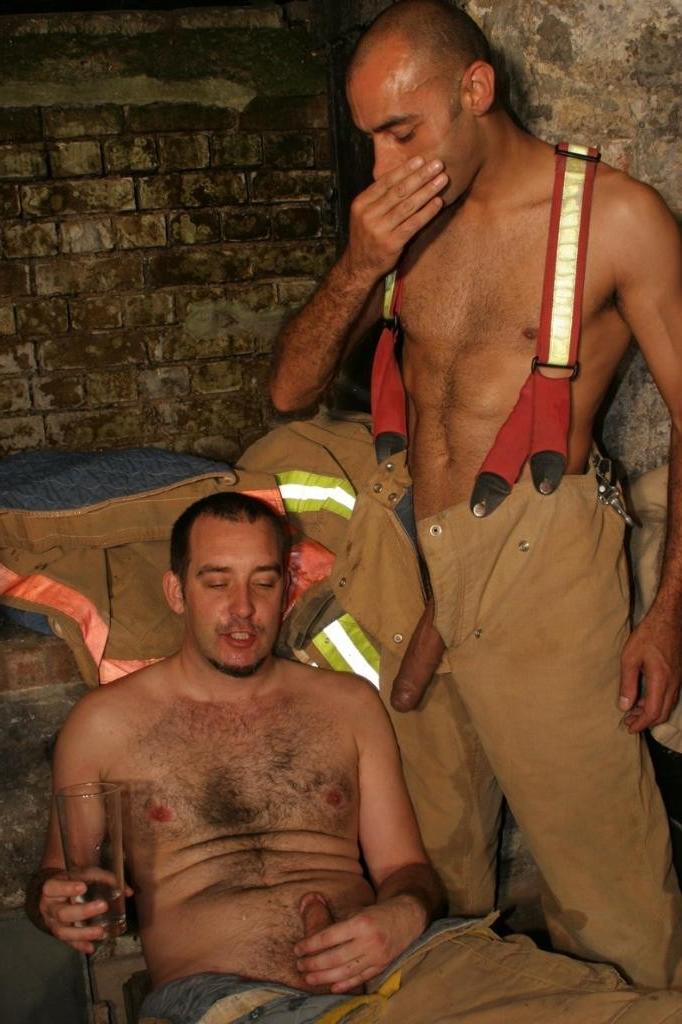 20P Horny gay bear in fireman uniform sucking cock in groupsex