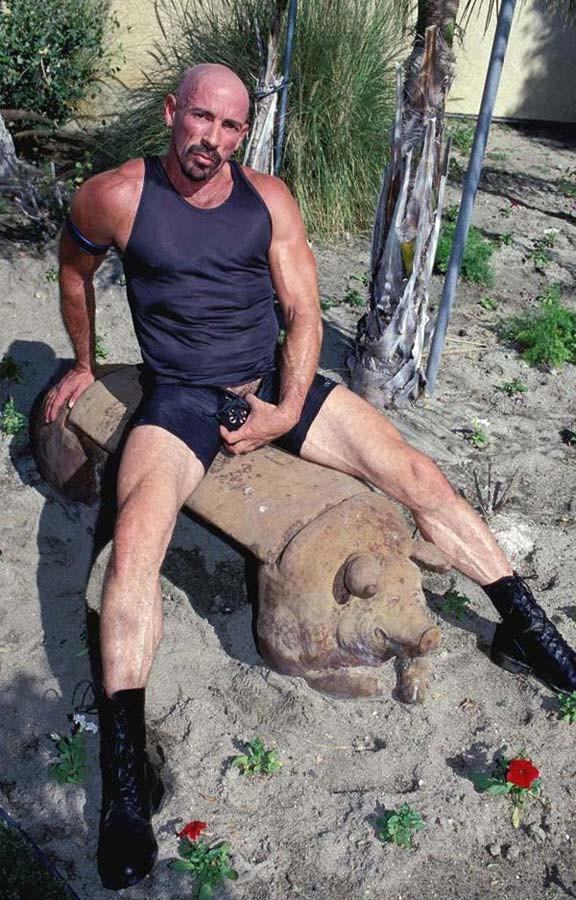20P Horny bald gay bear playing with his big cock in outdoor