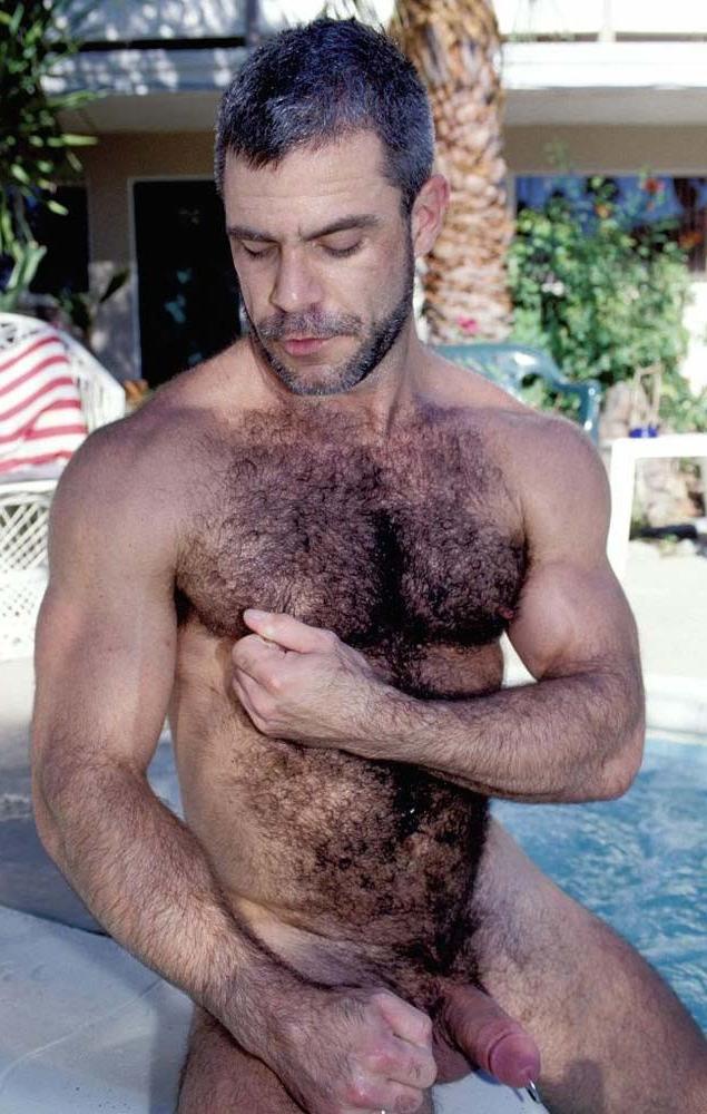 20P Naked hairy gay bear in the pool showing his big fat cock