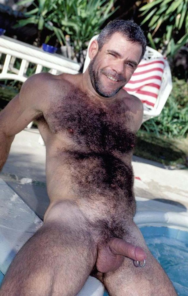 20P Naked hairy gay bear in the pool showing his big fat cock