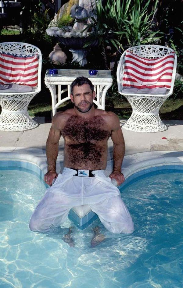 20P Naked hairy gay bear in the pool showing his big fat cock