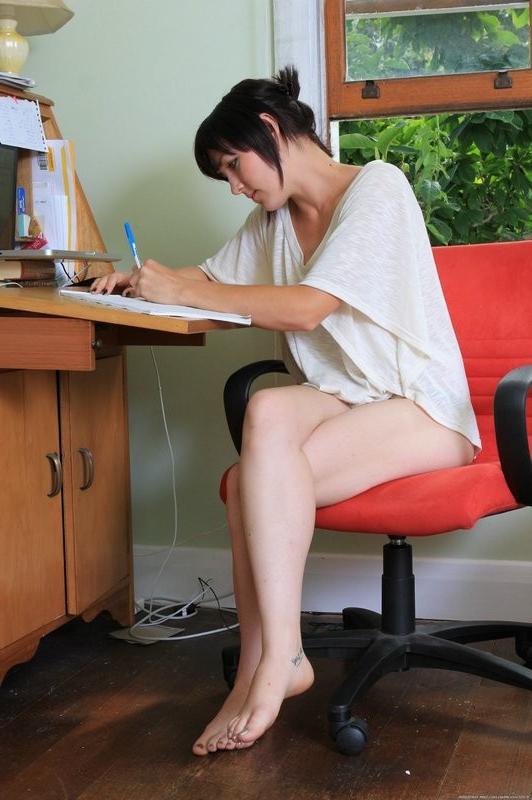 15P Keilyn strips while working at her desk