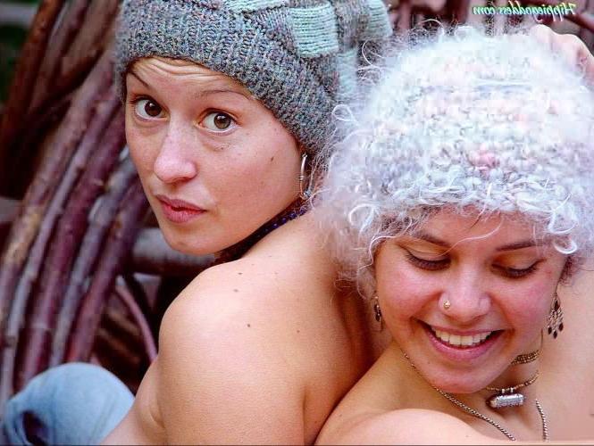 15P Cute n Hairy Tight Nippled Winter Day Hippie Strippers in Hats