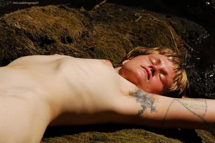 15P Hairy Natural Blonde Lil Tit Nudist Tanning at Rivers Edge