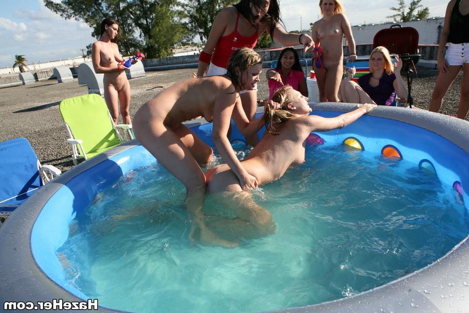 15P Wet amateur college teen lesbians wrestle at sorority pool party
