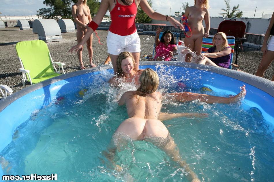 15P Wet amateur college teen lesbians wrestle at sorority pool party