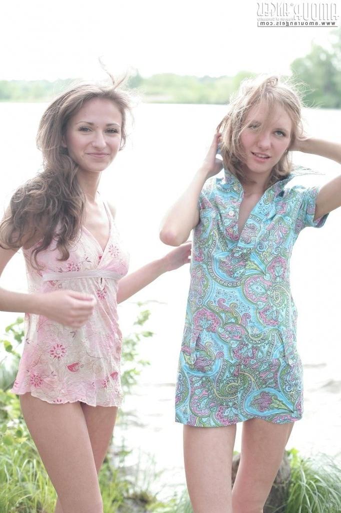 15P Naughty eighteen year old lesbians kissing and teasing outdoors