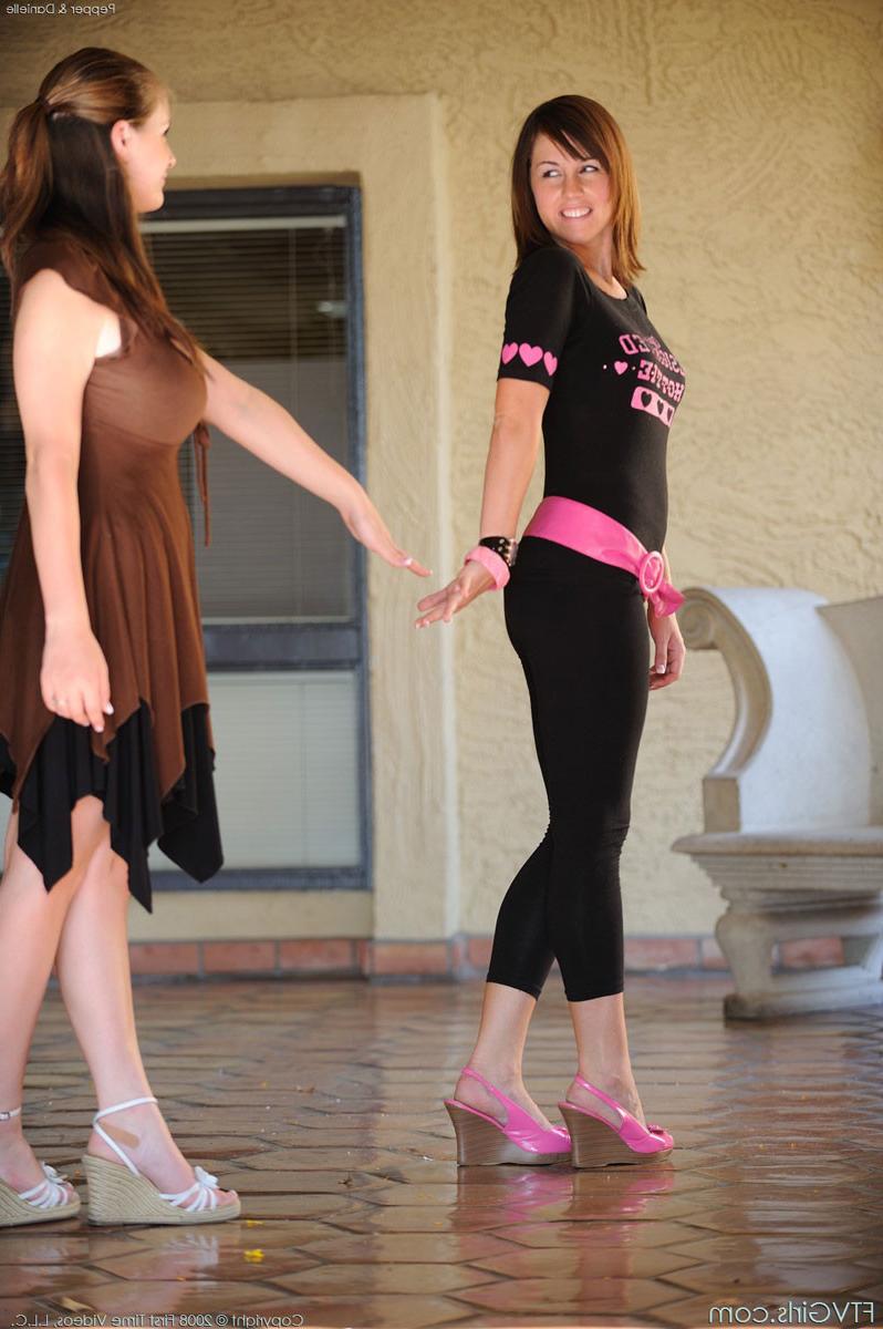 15P Two busty lesbian brunette teen babes fool around