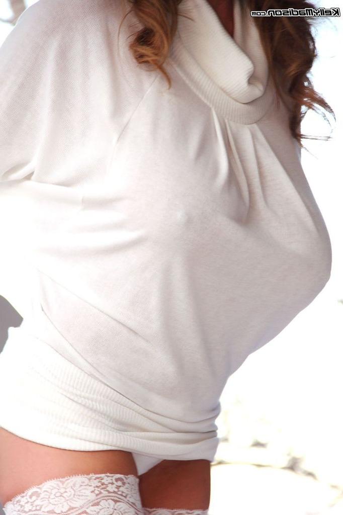 16P Busty Kelly Madison posing in her white lingerie