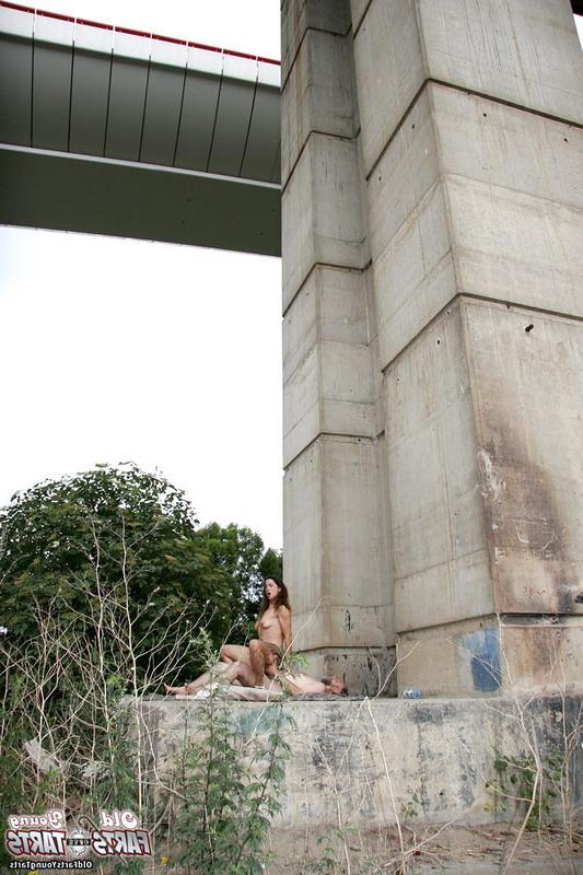 12P Sex under bridge. Old man and girl make love...