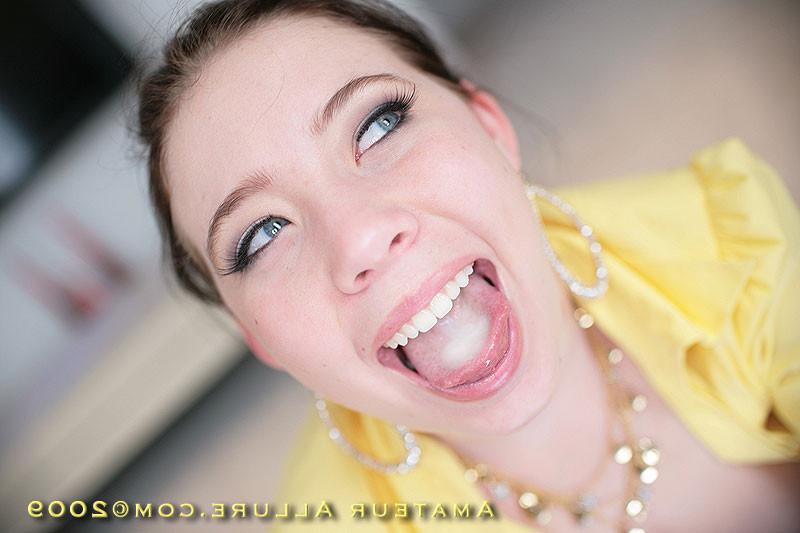 20P Busty blue eyed cutie sucks the cum out of a thick cock