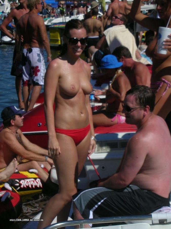 15P Kinky amateur GF nude in public and partying topless on vacation