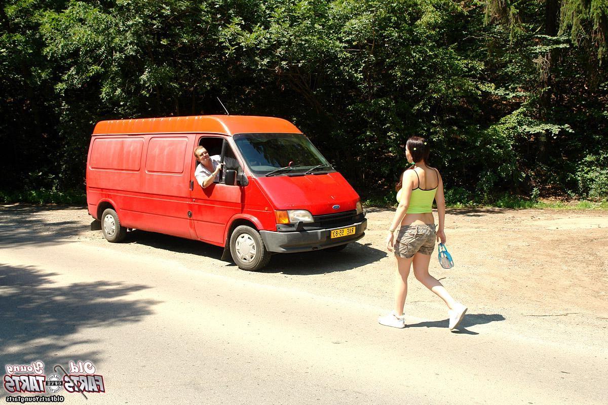 12P Busty teenie girl fucked in a van from an old man