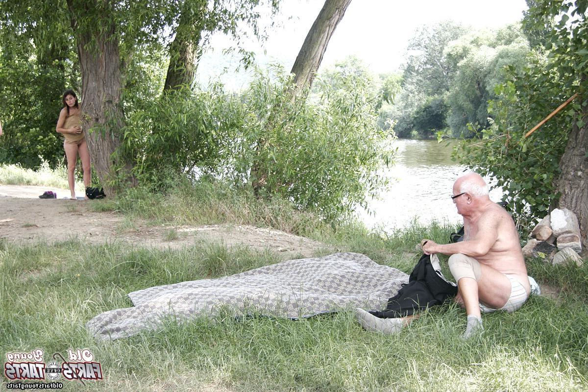12P Horny old man follows sexy teen to the park to have sex with