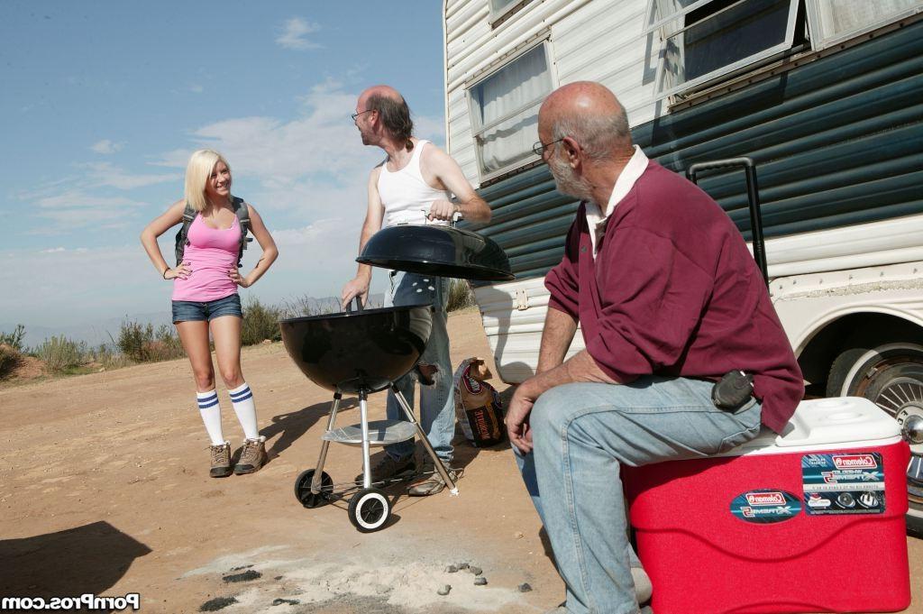 16P Blonde teen fucked outdoors by old farts during barbecue