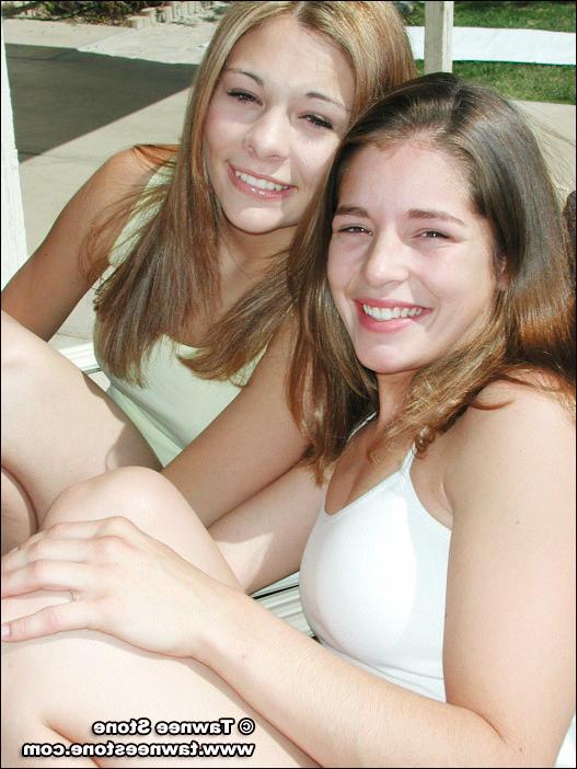15P Lesbian teen babes strip out of panties outdoors
