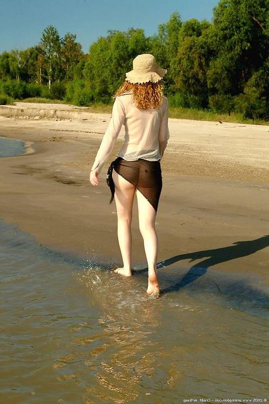 15P Flat chested teen jumps in the pond naked