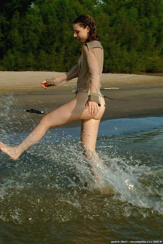 15P Flat chested teen jumps in the pond naked