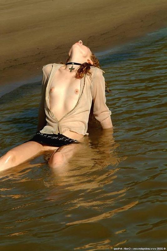 15P Flat chested teen jumps in the pond naked
