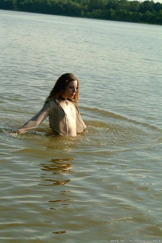 15P Flat chested teen jumps in the pond naked