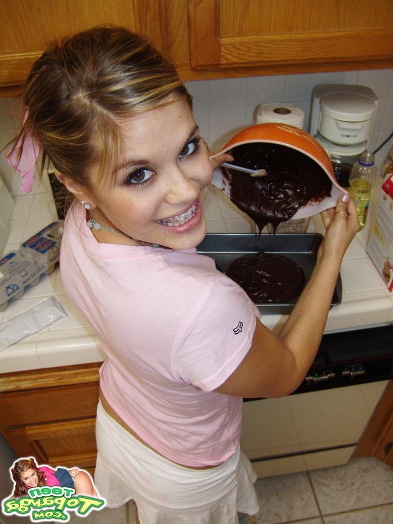 15P Eighteen year old bakes cake and strips in kitchen
