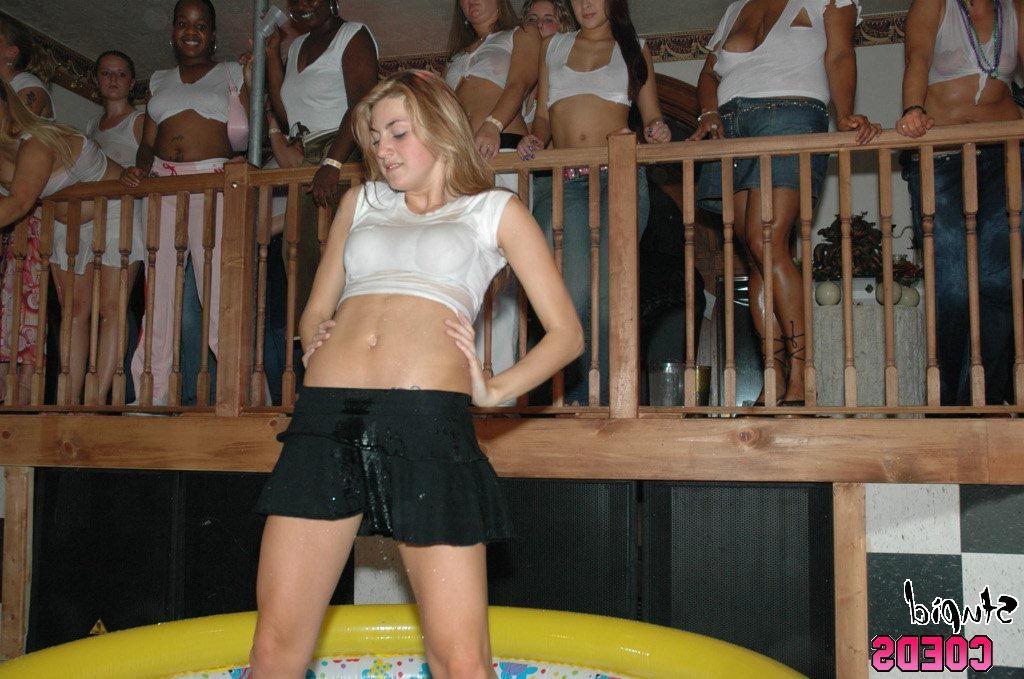16P cute drunk teens compete and strip in wet t-shirt contest