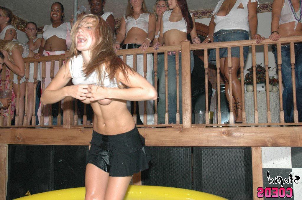 16P cute drunk teens compete and strip in wet t-shirt contest