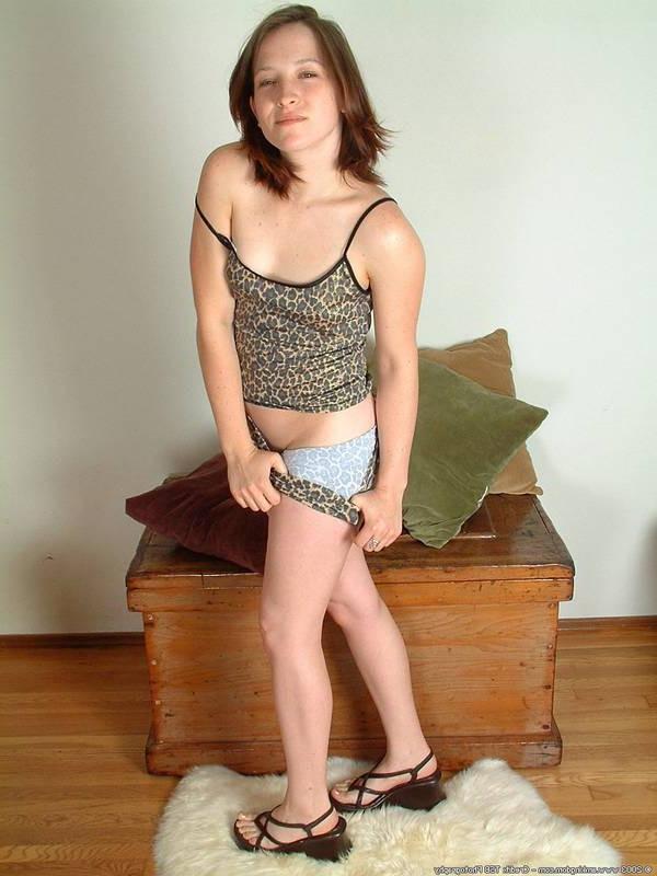 15P Flat chested teen gets naked and spreads her legs open