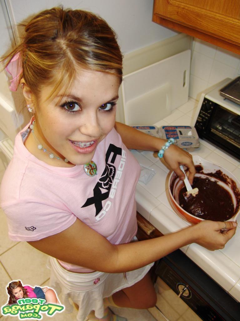 16P Kitchen teenager is getting all dirty with food