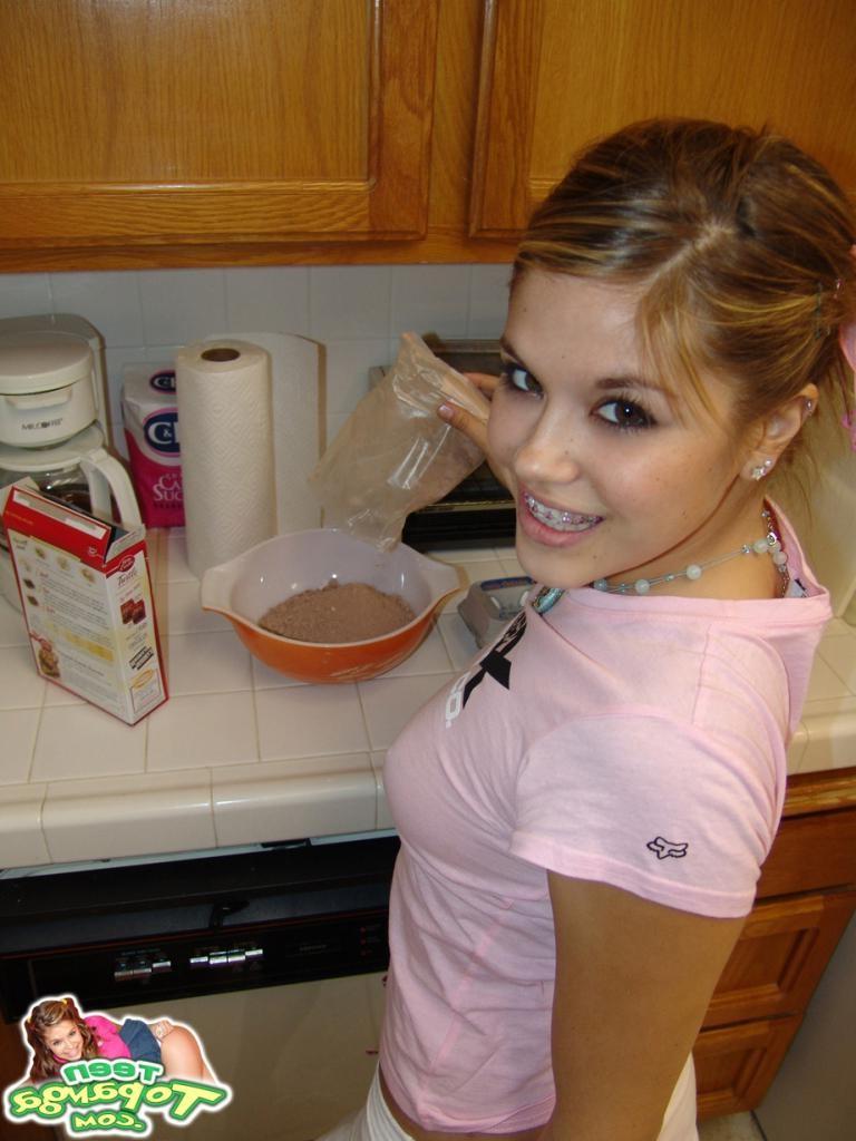 16P Kitchen teenager is getting all dirty with food