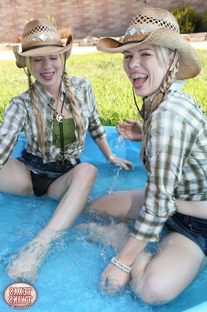 16P Blonde twin sisters in see through panties get wet